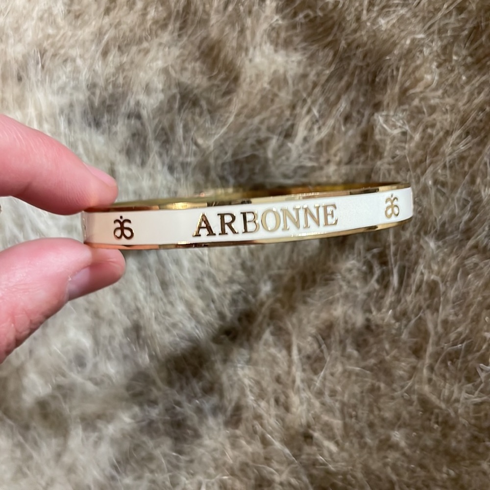Arbonne White & Gold Logo Bangle Bracelet